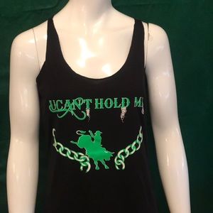 Black racer back tank with Bull rider